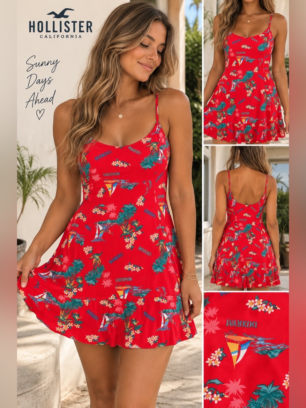 Hollister Red Tropical Print Sundress
